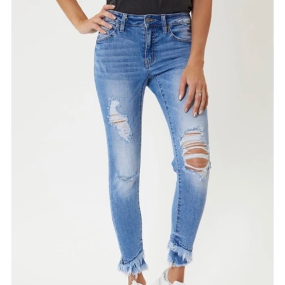 Kancan Mid Rise Ankle Skinny Distressed Jeans Medium Wash NWT - Picture 1 of 10